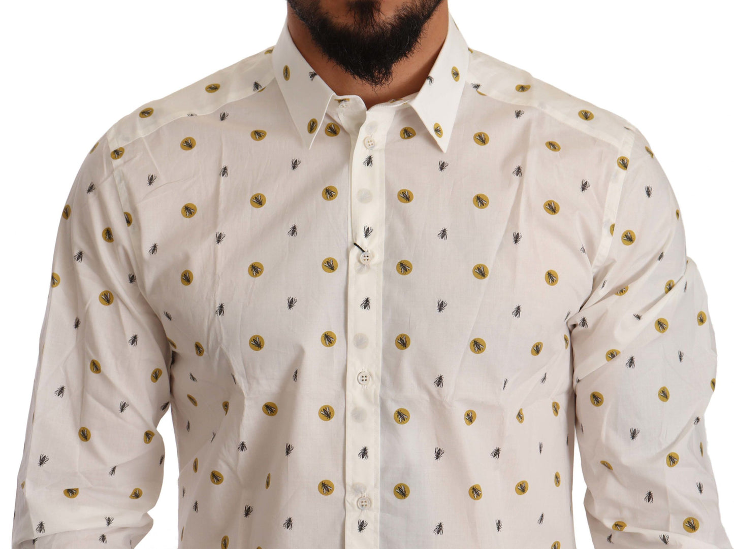 Elegant White Cotton Poplin Shirt with Unique Fly Print