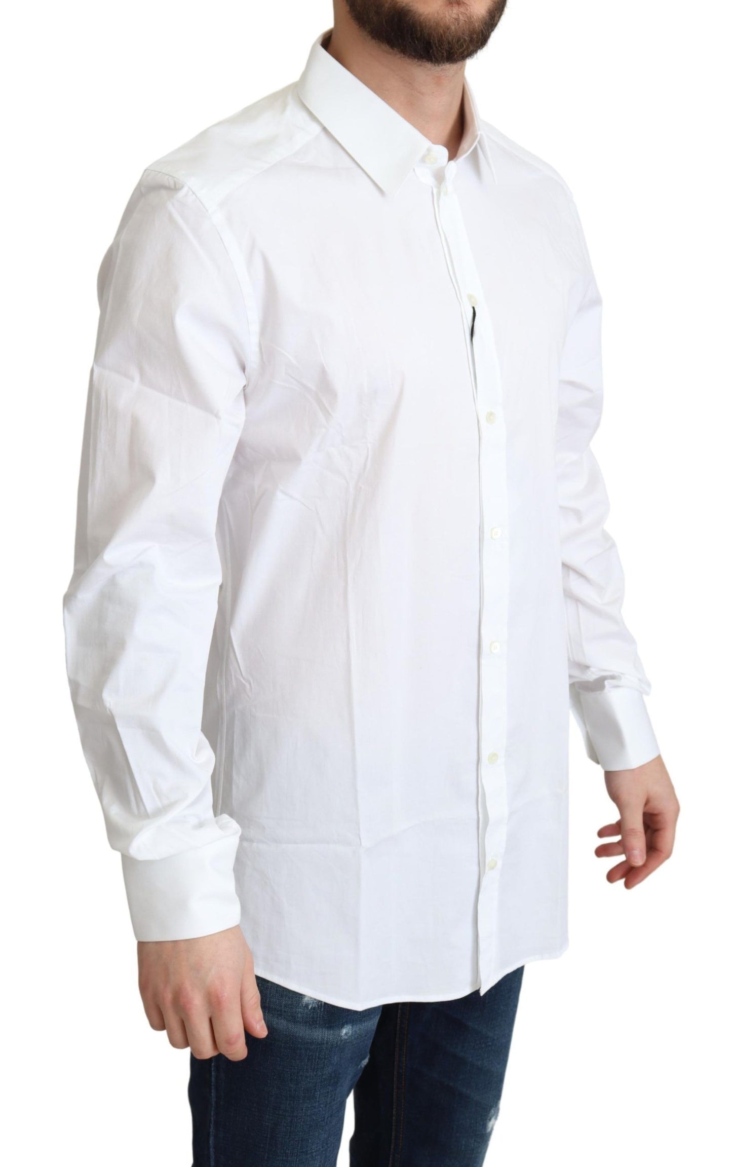 Elegant White Cotton Stretch Dress Shirt