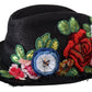 Elegant Black Fedora with Floral Patch