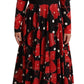 Black Sicily Bag Print Flared Midi Dress