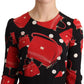Black Sicily Bag Print Flared Midi Dress