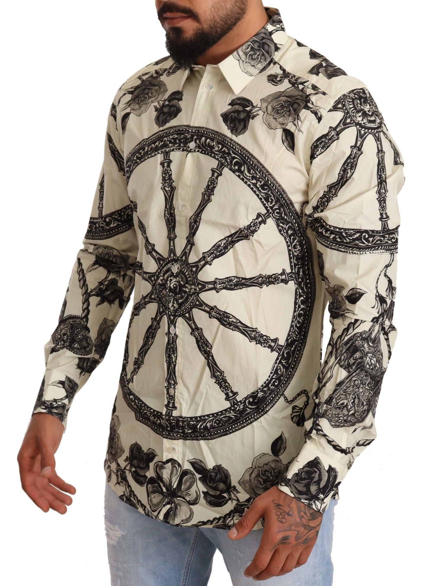 Elegant Slim Fit Wheel Print Shirt