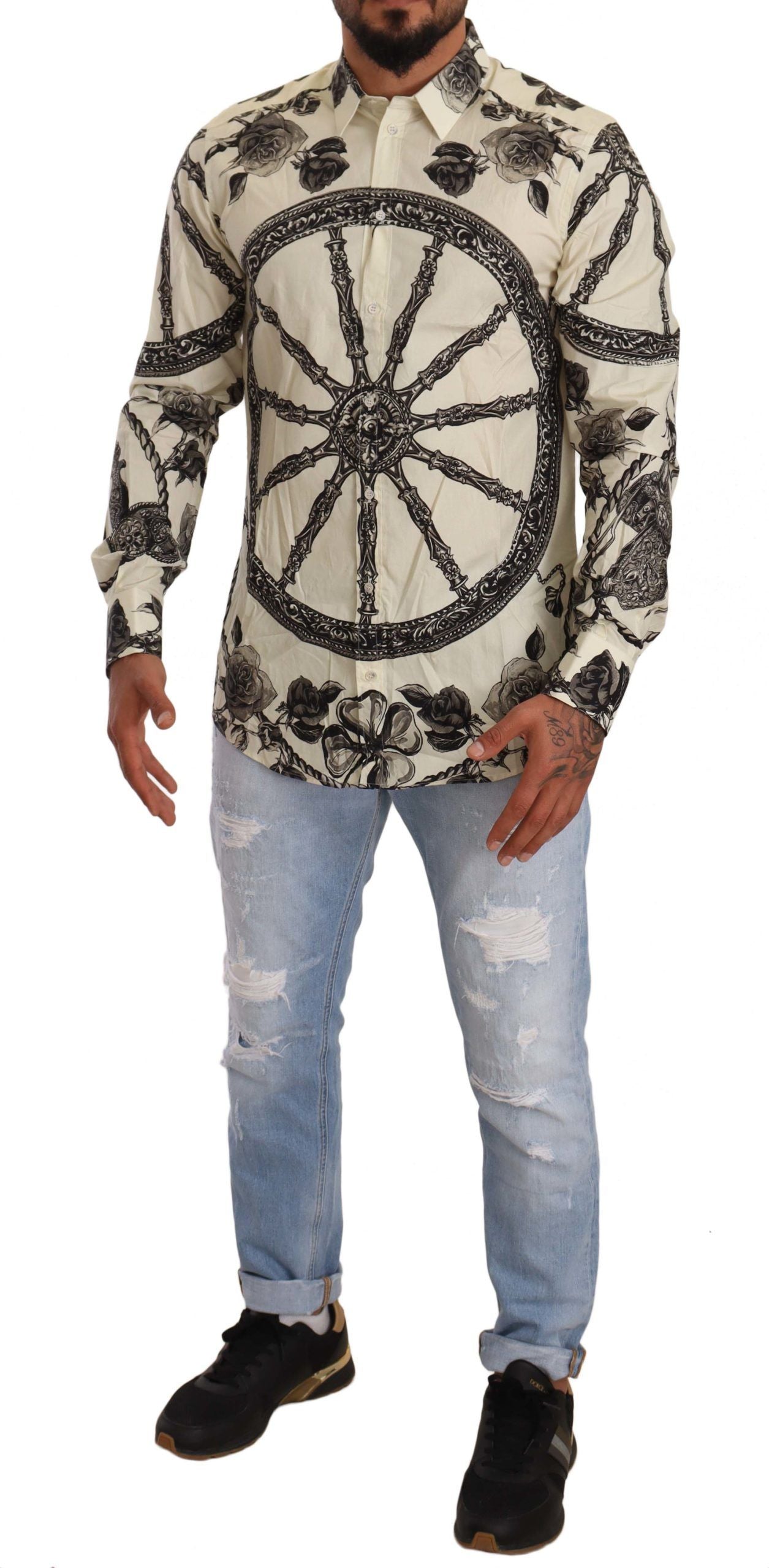 Elegant Slim Fit Wheel Print Shirt