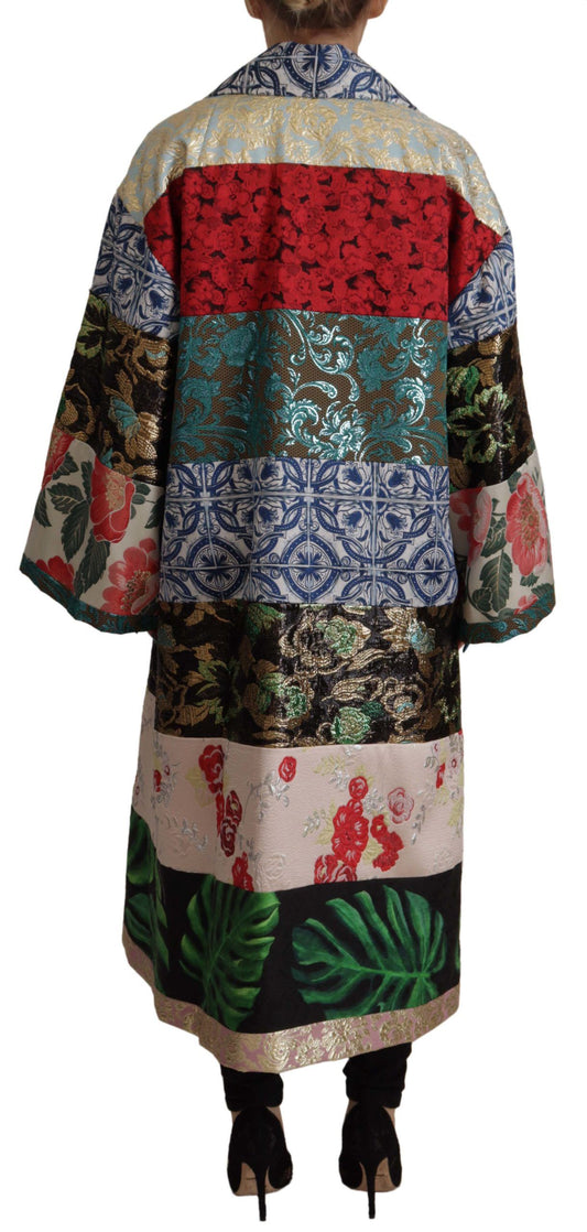 Multicolor Oversized Floral Patchwork Jacquard Jacket Coat