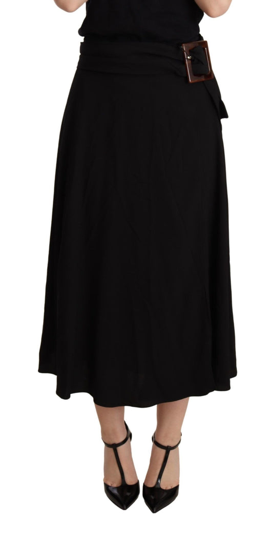 Black High Waist Pleated Midi Skirt