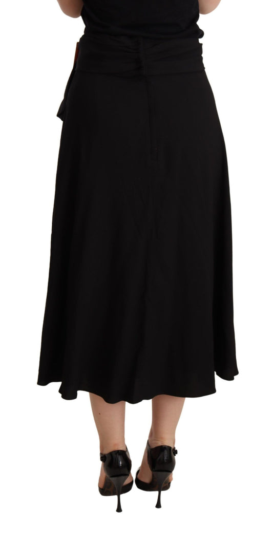 Black High Waist Pleated Midi Skirt