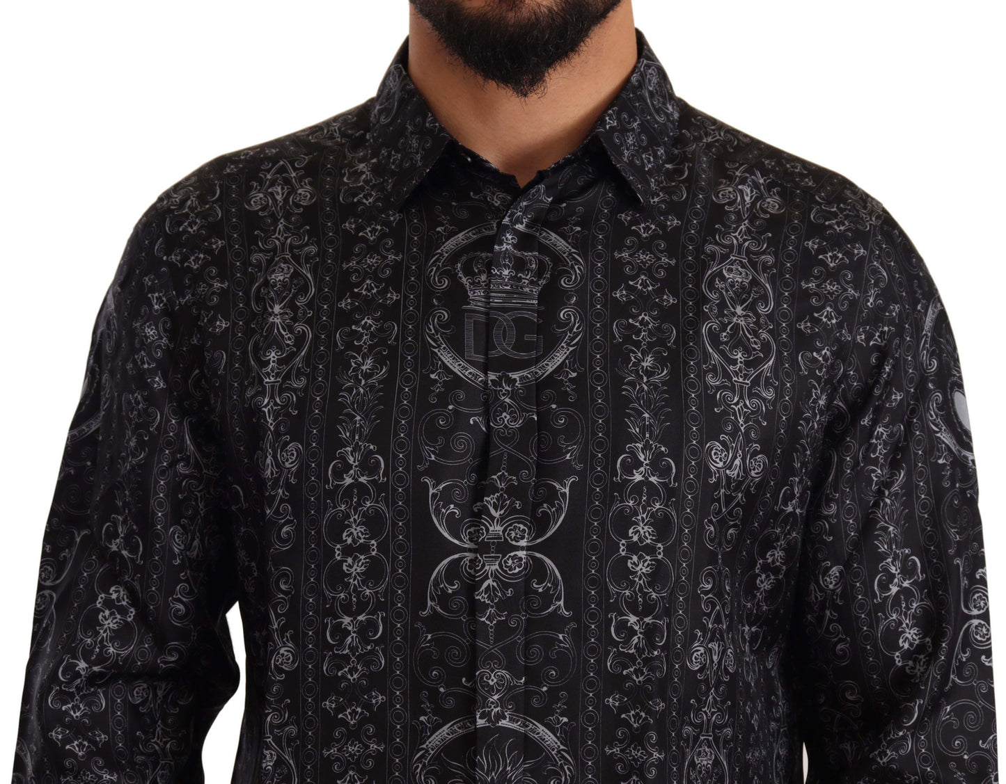 Elegant Silk Crown Print Martini Dress Shirt