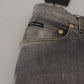 Gray Embroidery Tattered Cotton Denim Jeans