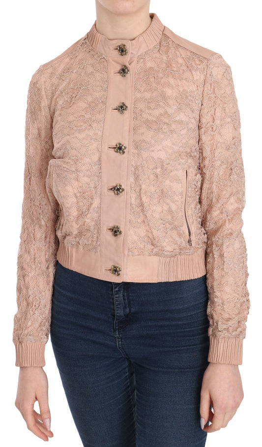 Elegant Pink Short Jacket with Crystal Buttons