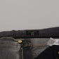 Gray Embroidery Tattered Cotton Denim Jeans