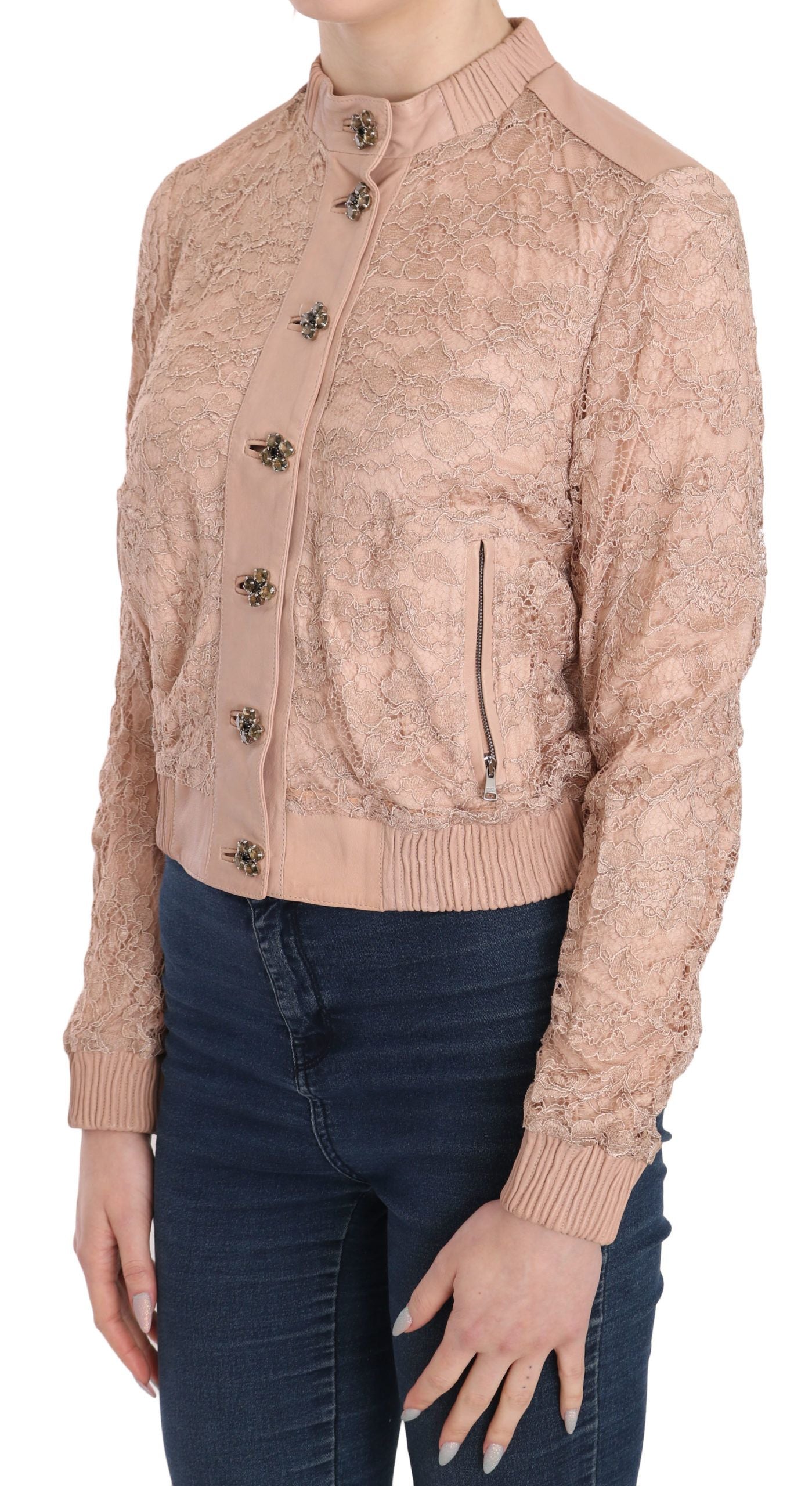 Elegant Pink Short Jacket with Crystal Buttons