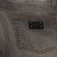 Gray Embroidery Tattered Cotton Denim Jeans