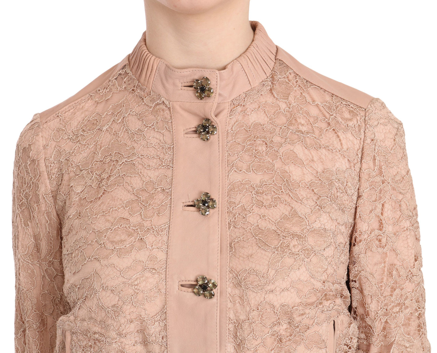 Elegant Pink Short Jacket with Crystal Buttons