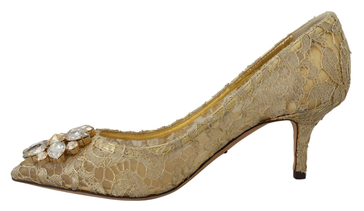 Radiant Gold Lace Crystals Heels