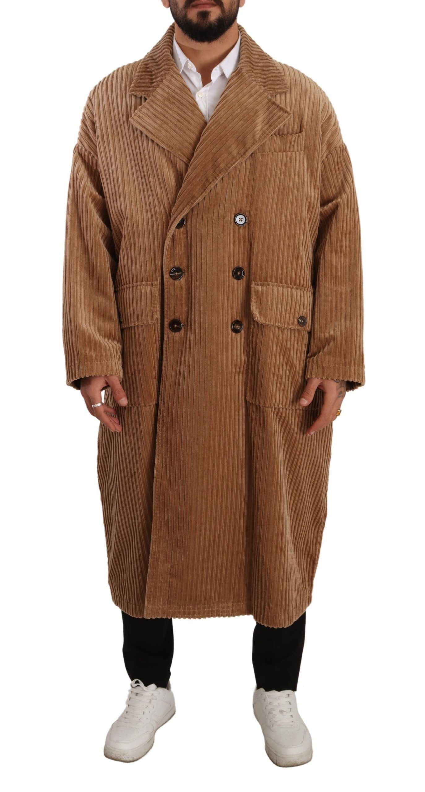 Elegant Beige Cotton Overcoat for Men