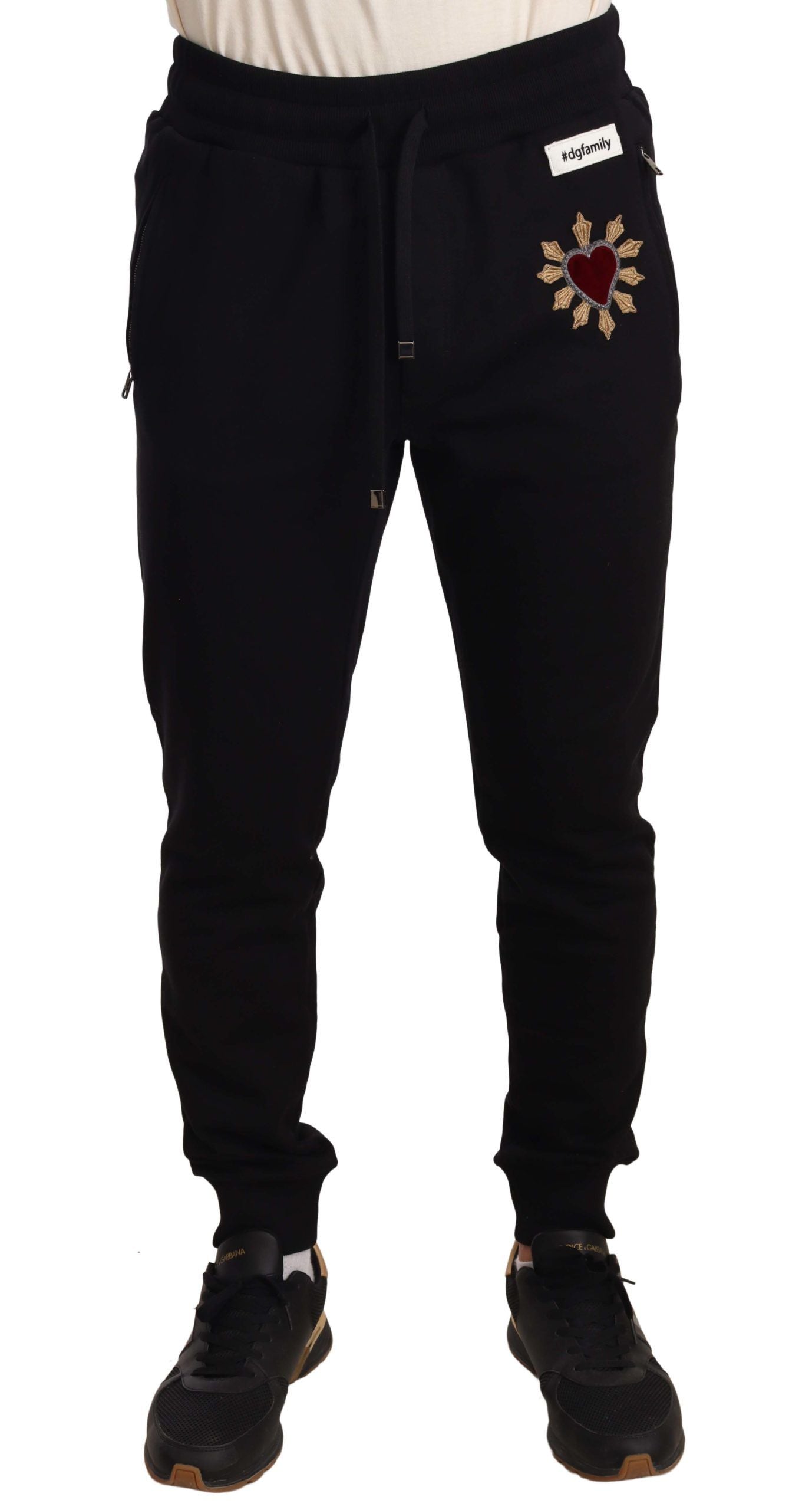 Elegant Black Heart Patch Sweatpants