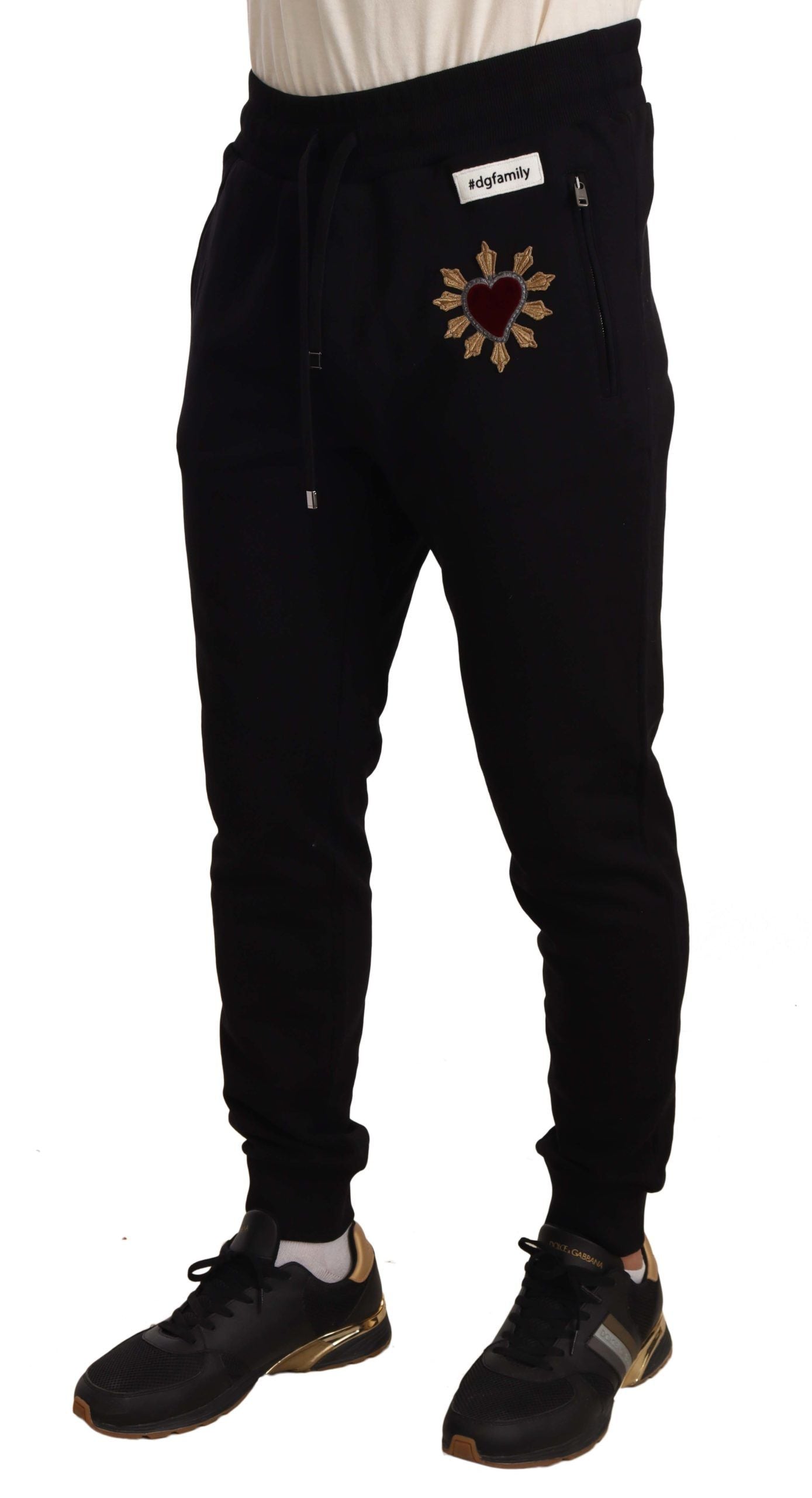 Elegant Black Heart Patch Sweatpants