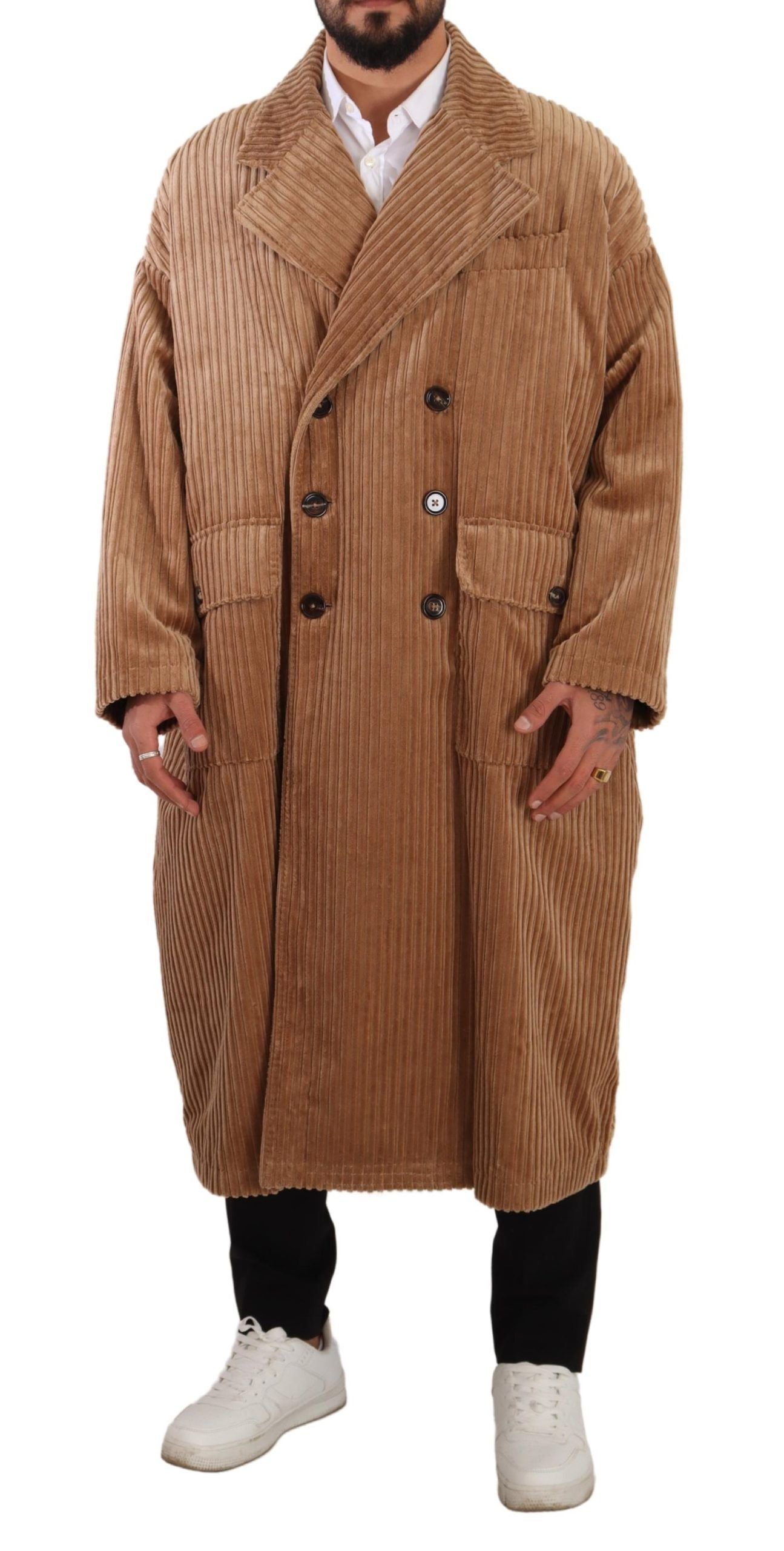 Elegant Beige Cotton Overcoat for Men