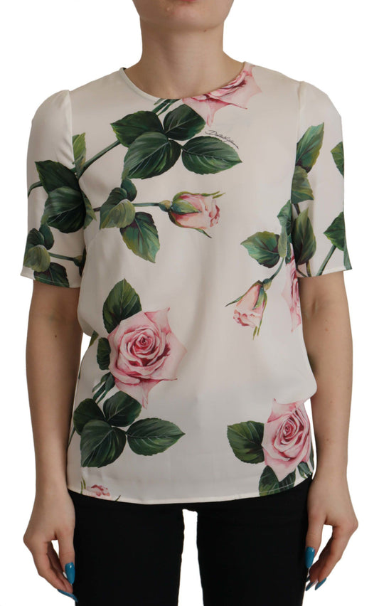 Multicolor Floral Zip Back Silk Blouse Top