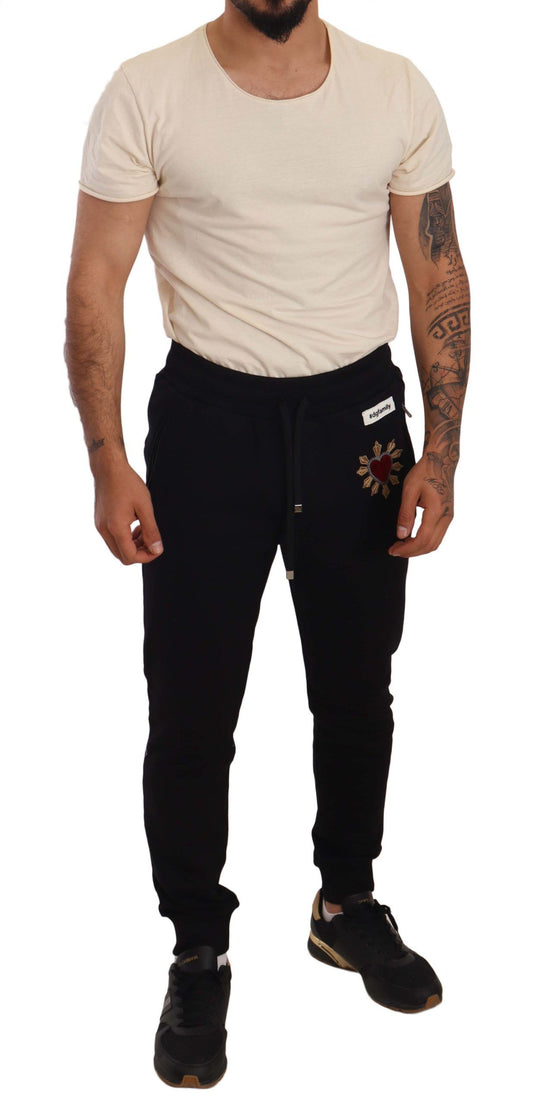 Elegant Black Heart Patch Sweatpants