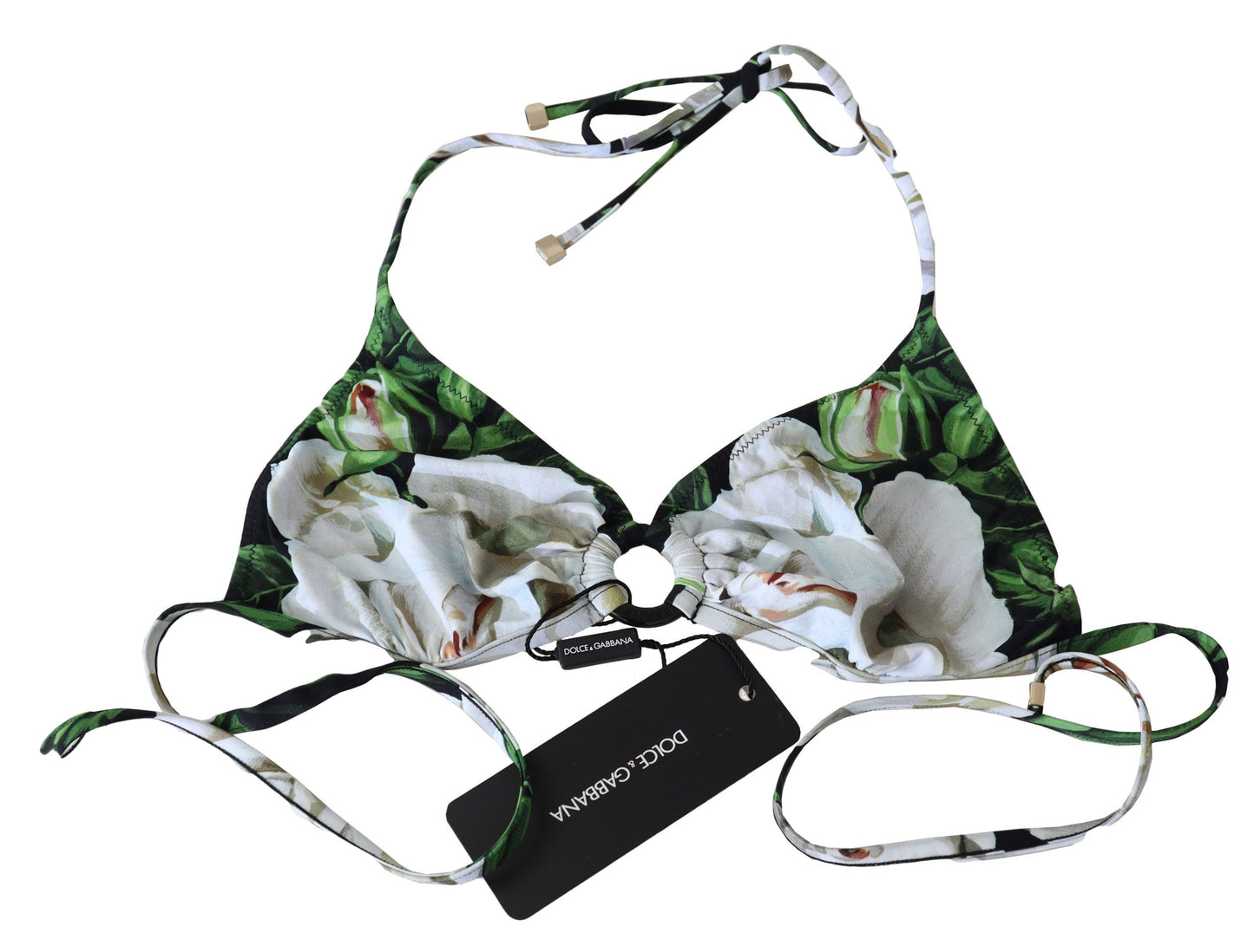 Floral Print Bikini Top with Logo Clasp