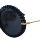 Elegant Navy-Gold Round Sunglasses