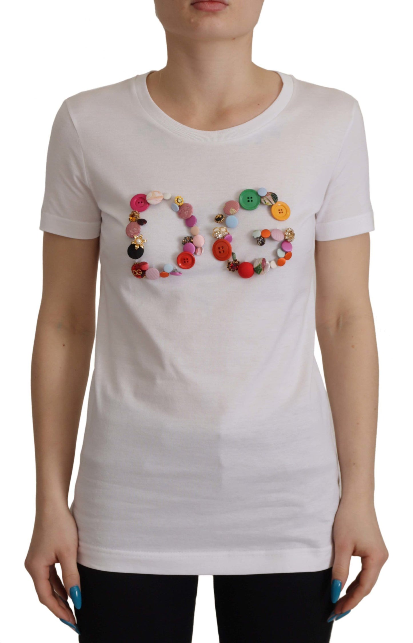 Elegant Short Sleeve Cotton Top with DG Button Detail