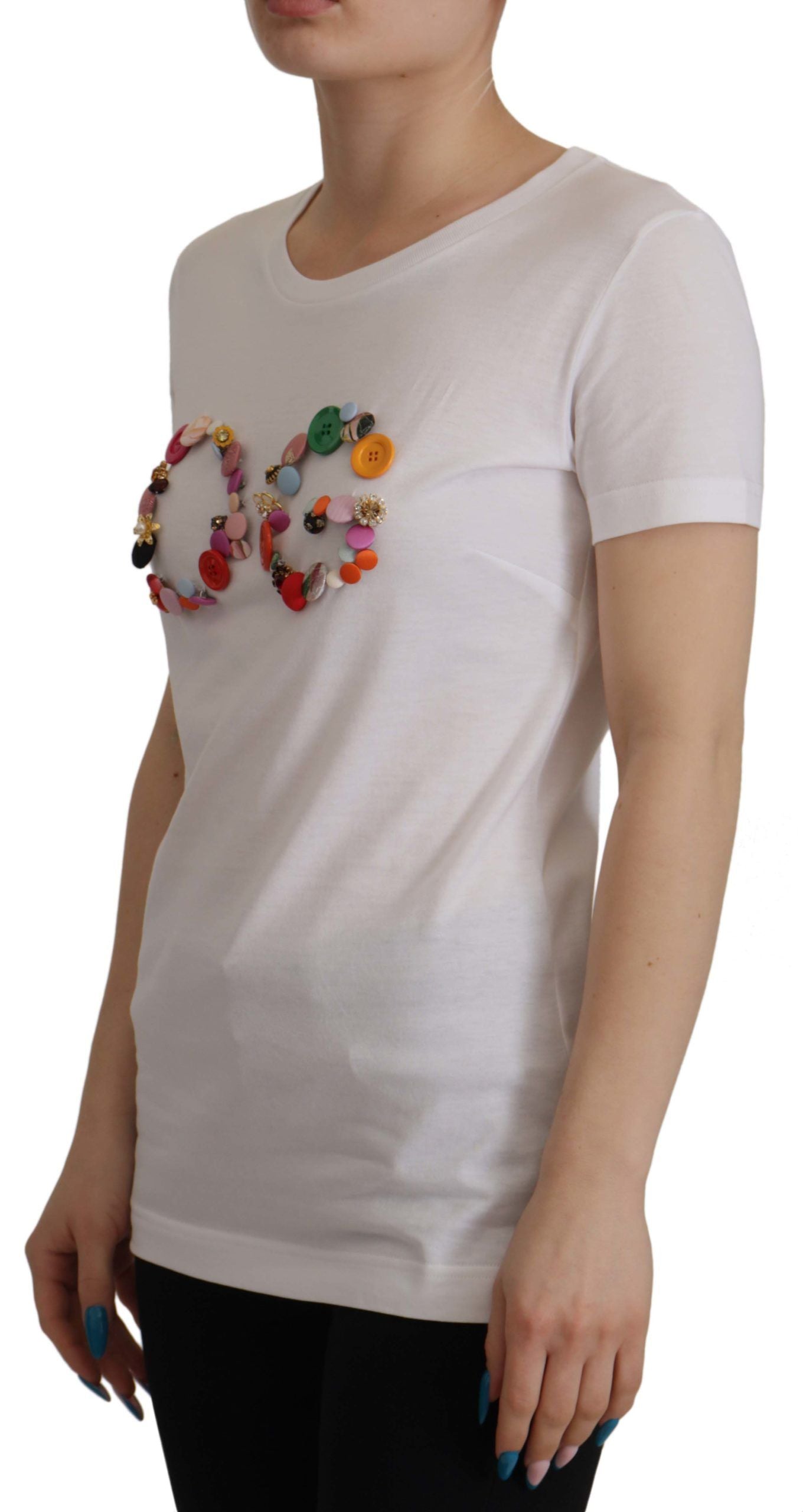 Elegant Short Sleeve Cotton Top with DG Button Detail