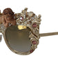 Elegant Gold Frame Women's Sunglasses with Crystals