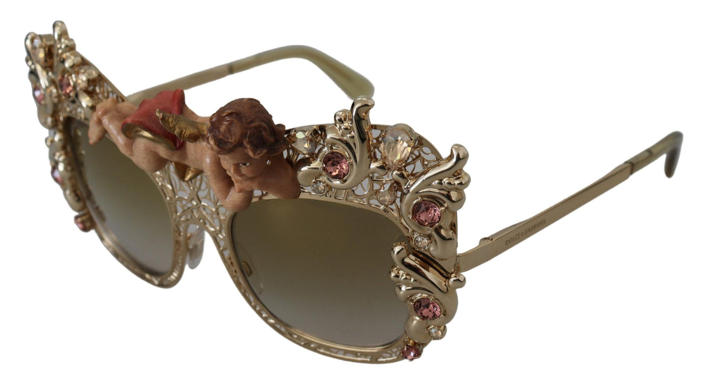 Elegant Gold Frame Women's Sunglasses with Crystals