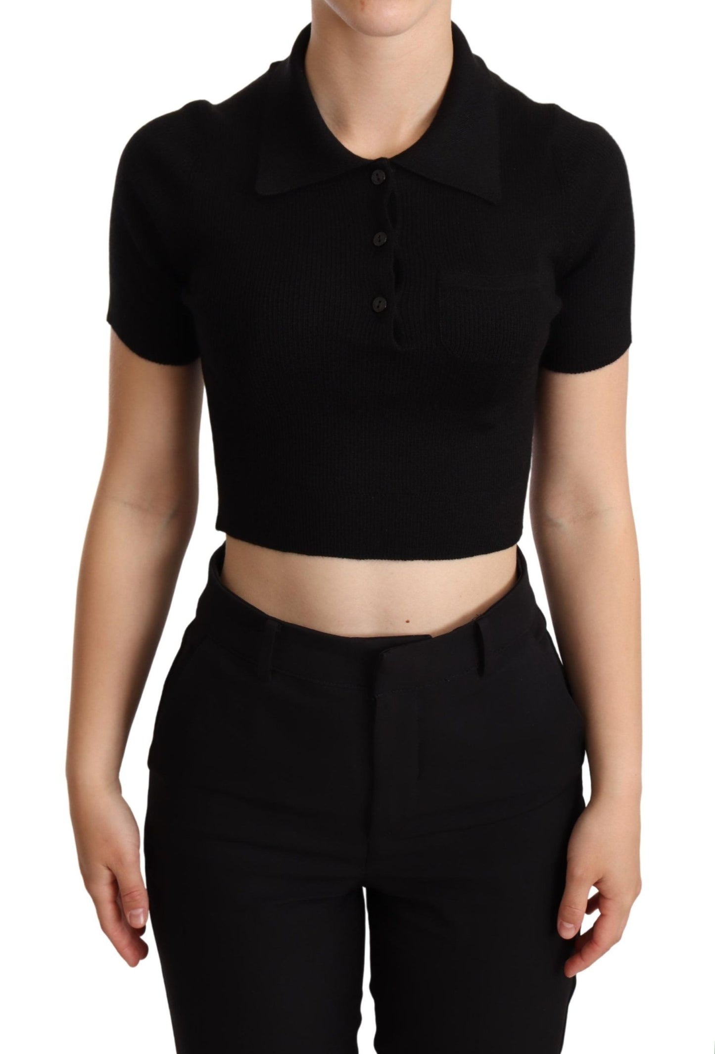 Elegant Cashmere-Silk Cropped Polo Top