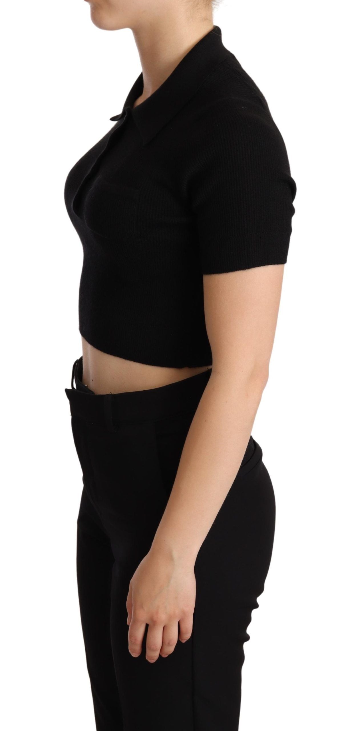 Elegant Cashmere-Silk Cropped Polo Top