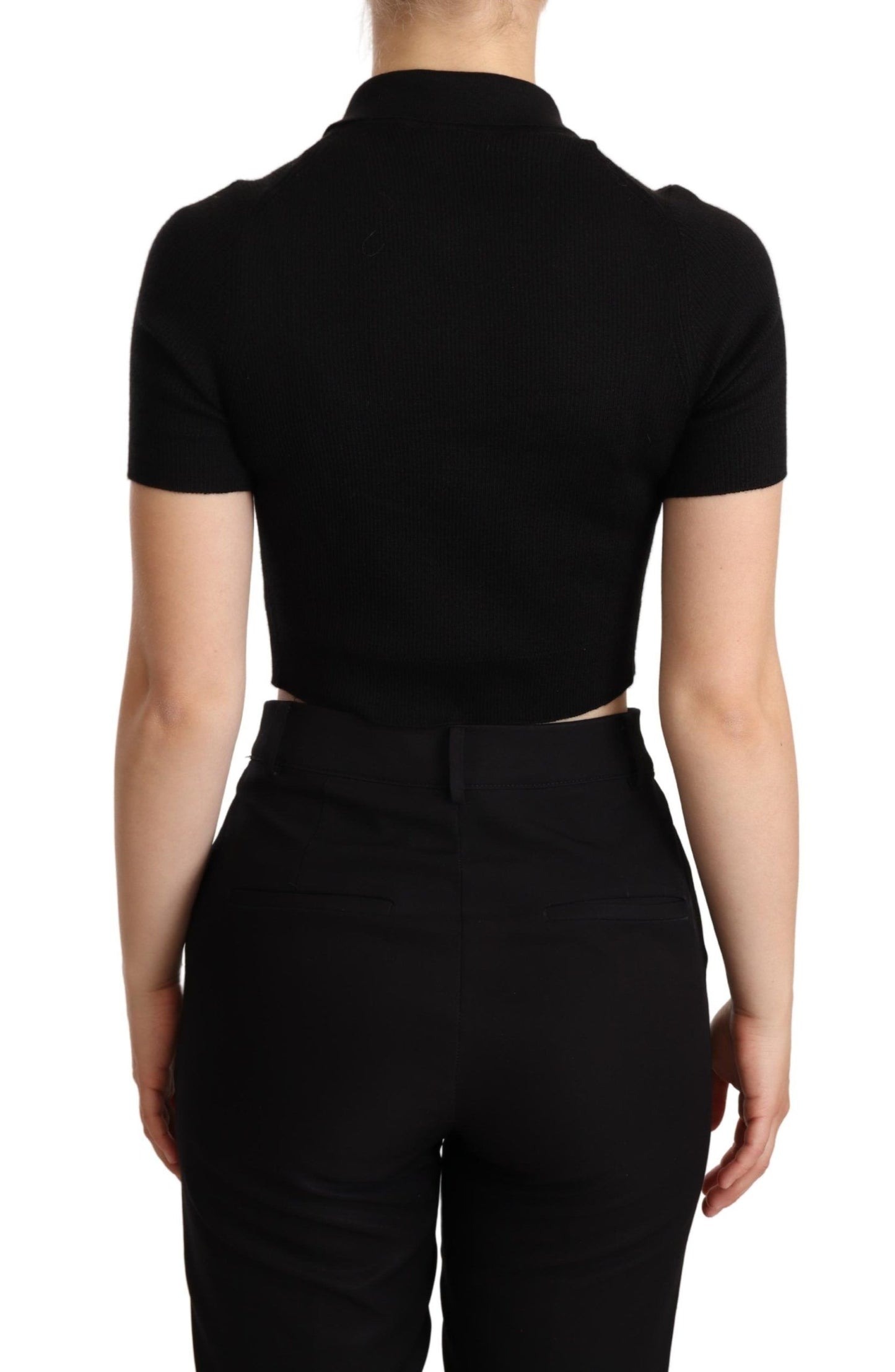 Elegant Cashmere-Silk Cropped Polo Top