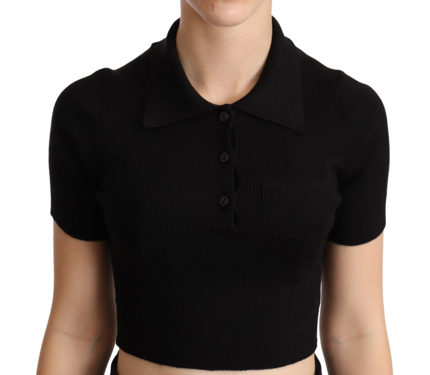 Elegant Cashmere-Silk Cropped Polo Top