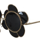Chic Floral-Formed Black and Gold Sunglasses