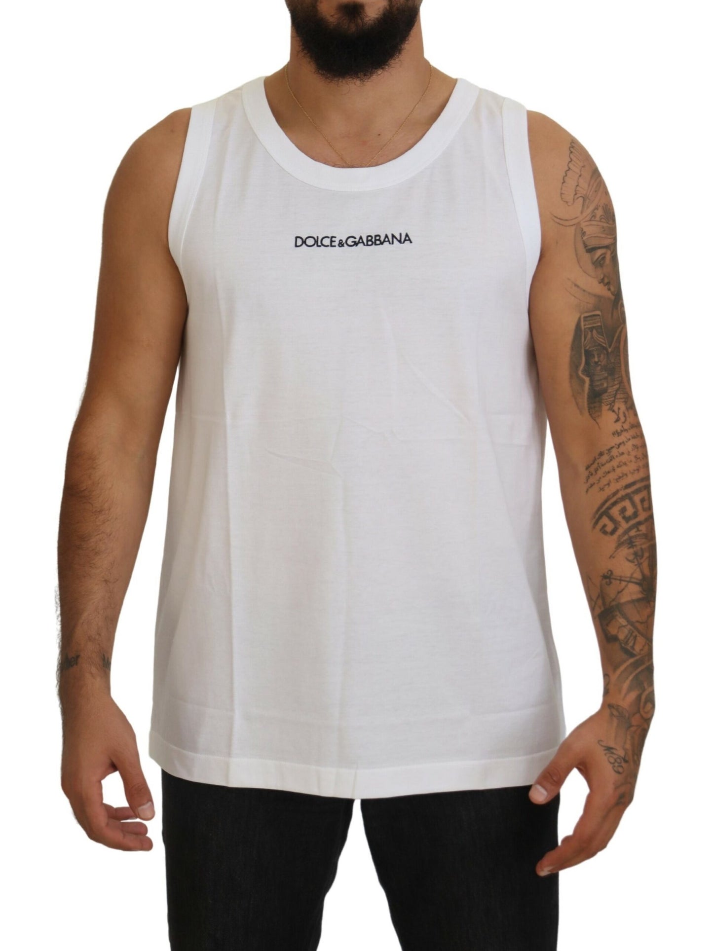 Elegant Sleeveless Logo Tank in Pure White