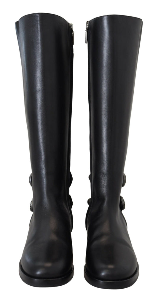 Elegant Black Calfskin Biker Booties