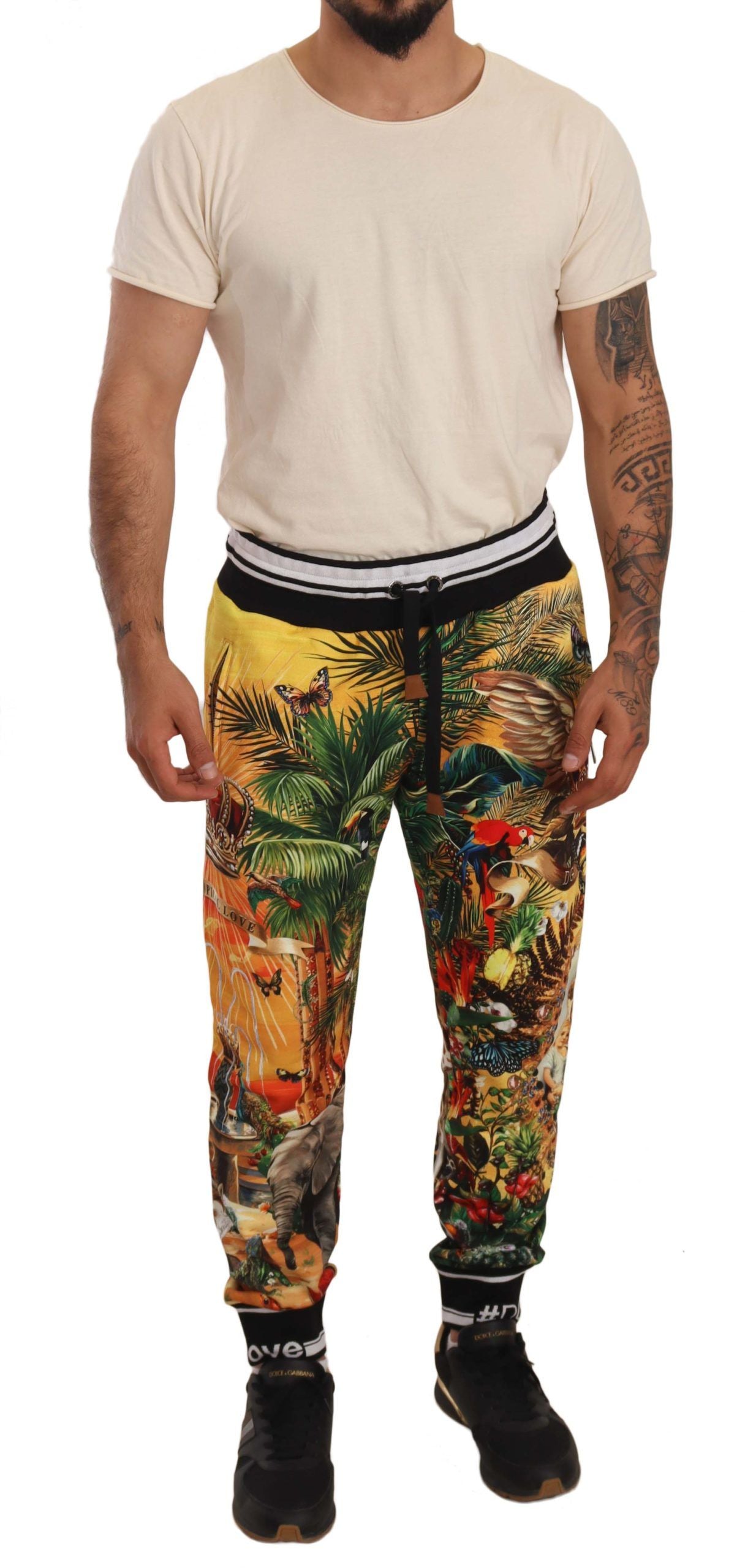 Tropical King Motif Cotton Joggers