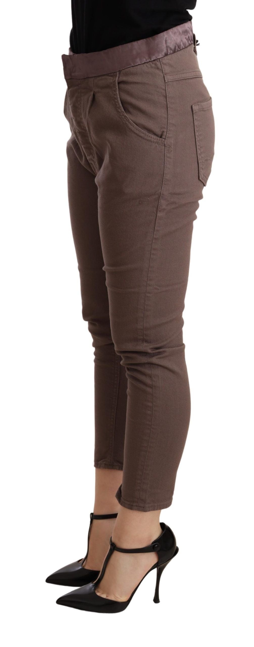 Brown Mid Waist Cropped Skinny Stretch Trouser