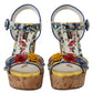 Majolica Print Ankle Strap Wedge Sandals