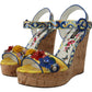 Majolica Print Ankle Strap Wedge Sandals