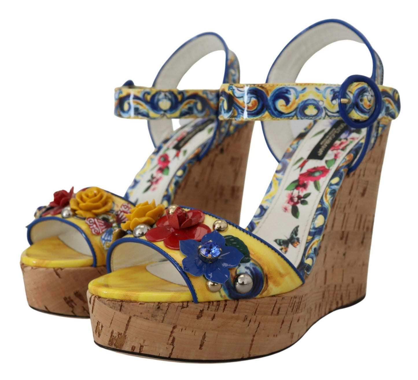 Majolica Print Ankle Strap Wedge Sandals