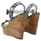 Majolica Print Ankle Strap Wedge Sandals