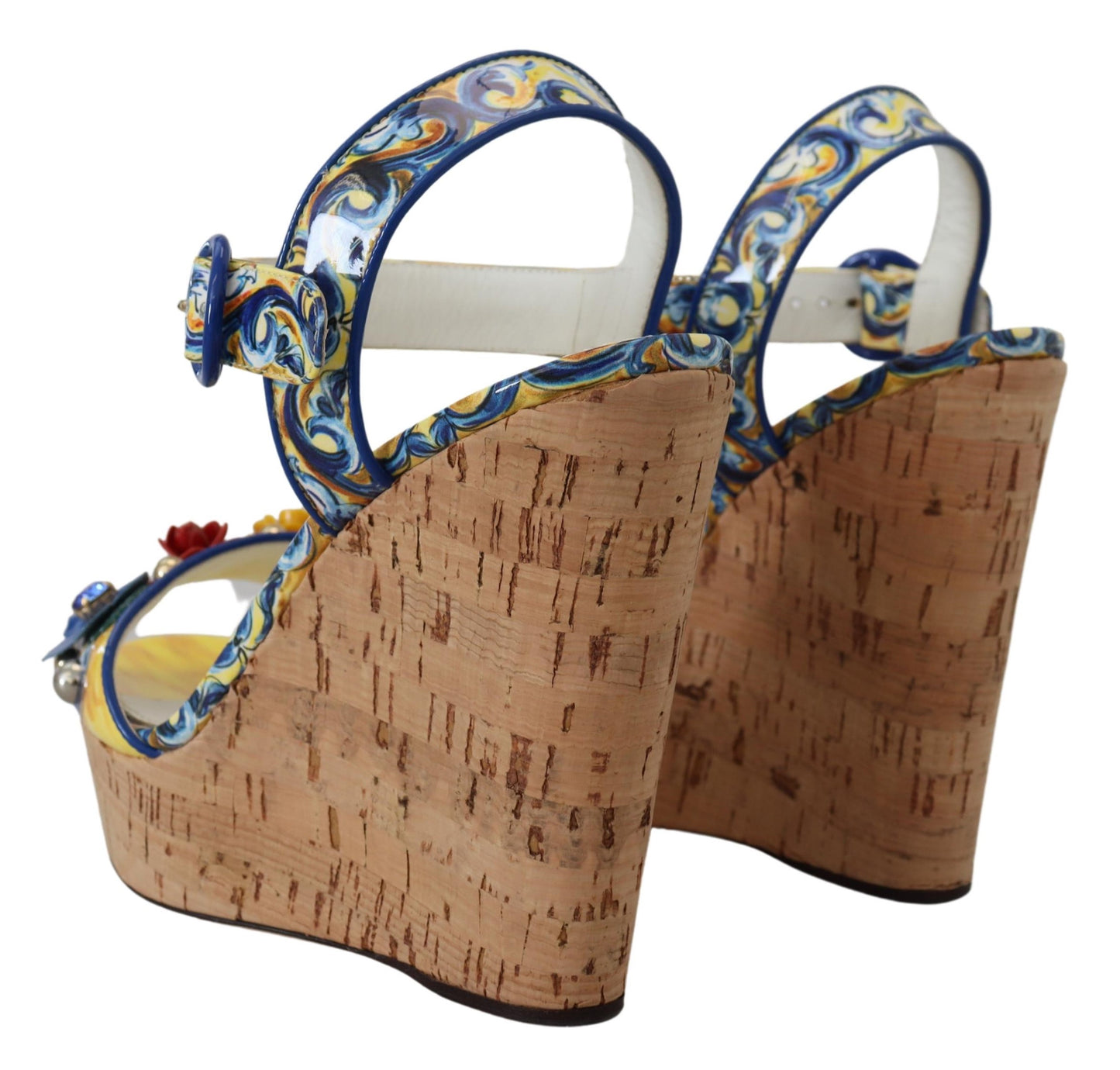 Majolica Print Ankle Strap Wedge Sandals