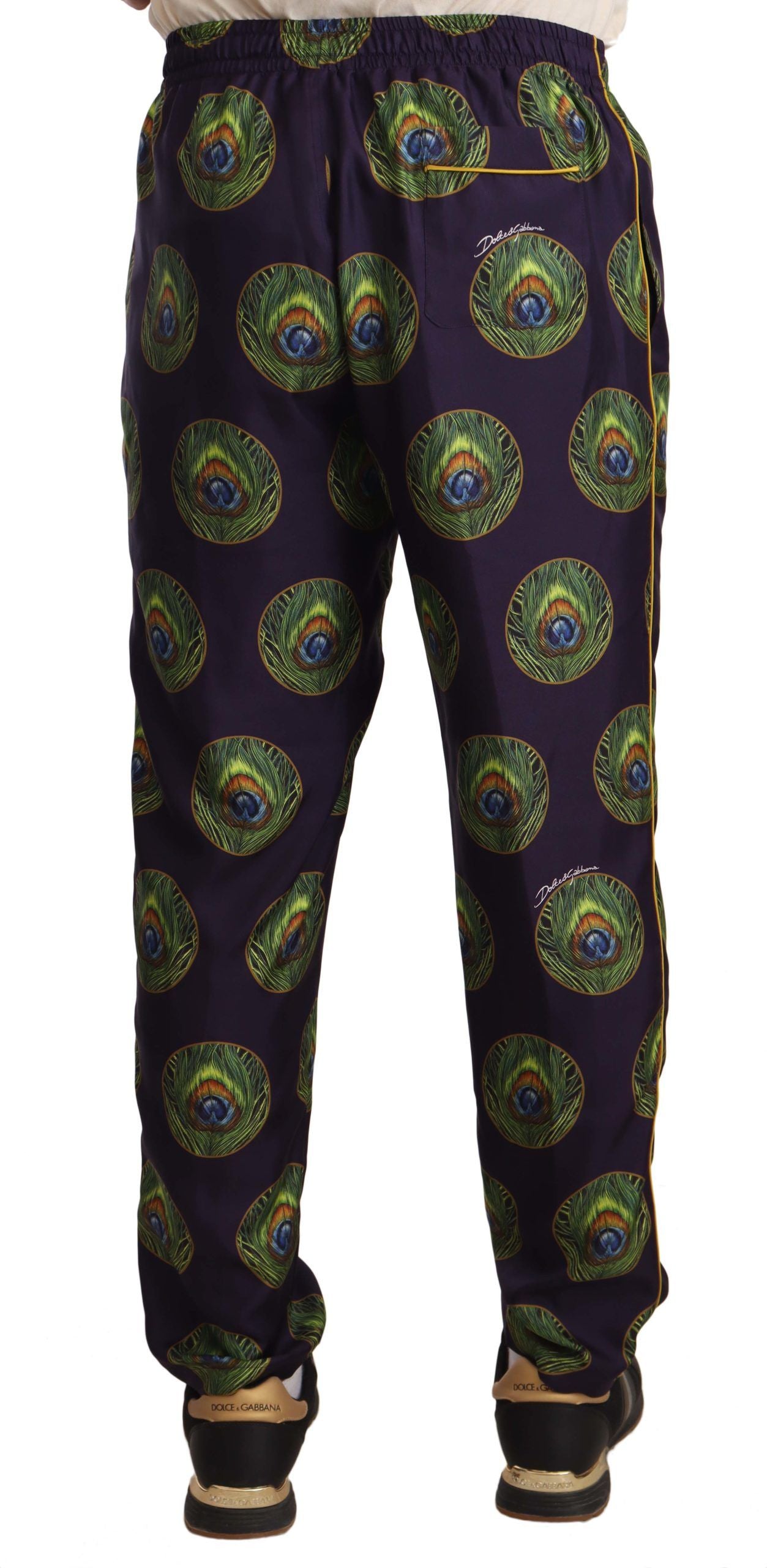 Elegant Silk Lounge Pants with Peacock Print