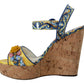 Majolica Print Ankle Strap Wedge Sandals