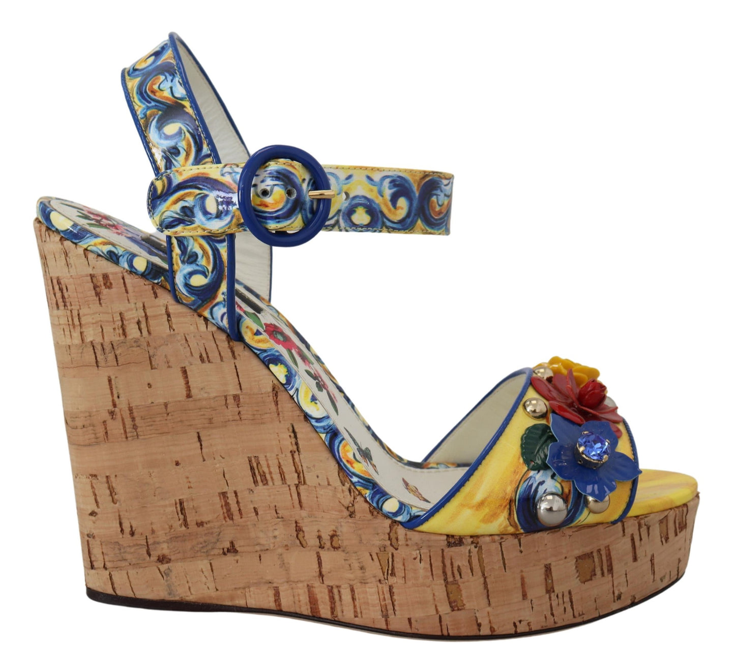 Majolica Print Ankle Strap Wedge Sandals