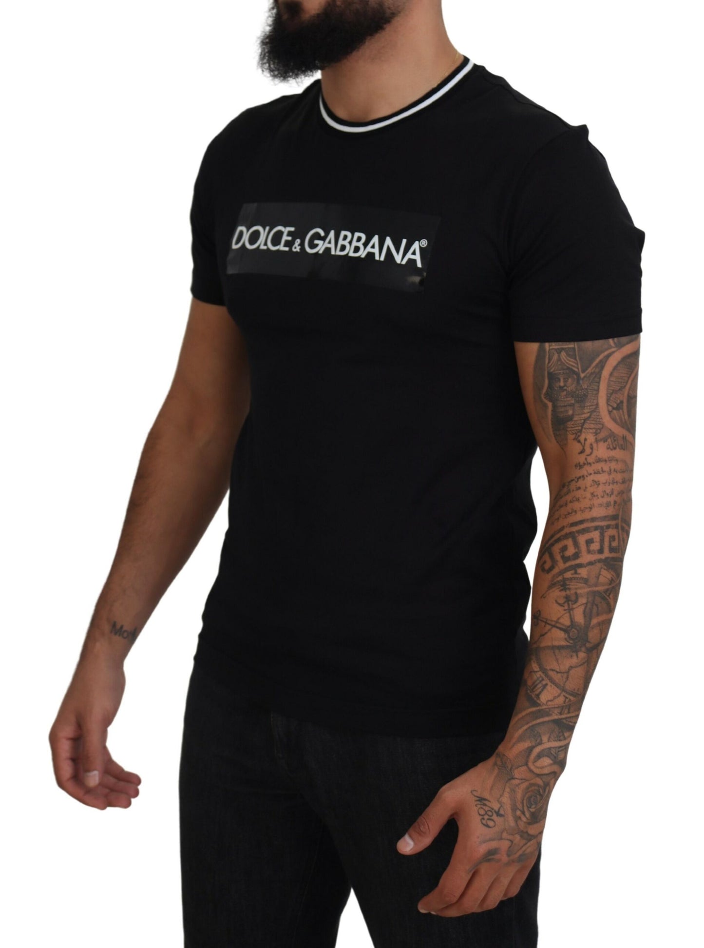 Elegant Black Crew Neck Tee with Logo