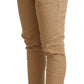 Beige Mid Waist Slim Fit Skinny Stretch Trouser