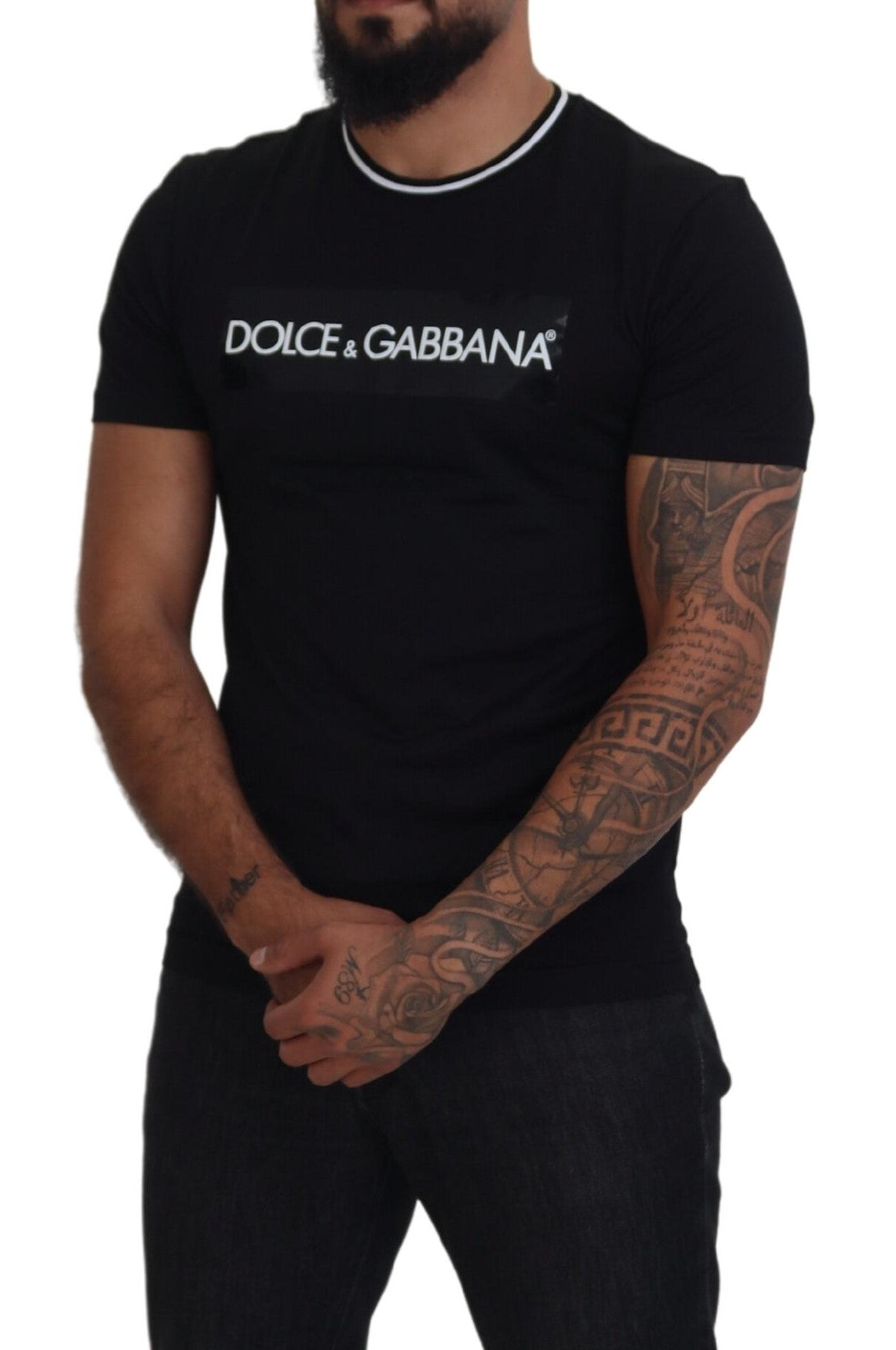 Elegant Black Crew Neck Tee with Logo